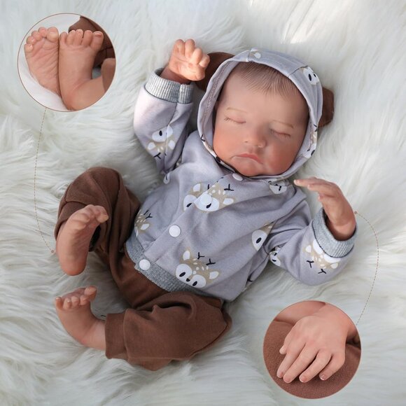 🆕18nch Soft Cloth Body Newborn Baby Doll Poseable Limbs Closed Eyes Doll Boy - Picture 7 of 10